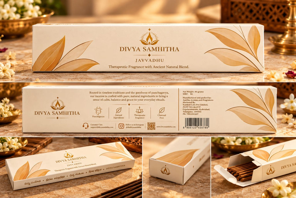 Divya Samhitha Javvadhu Incense Sticks (80g) – Charcoal-Free Panchagavya Agarbatti