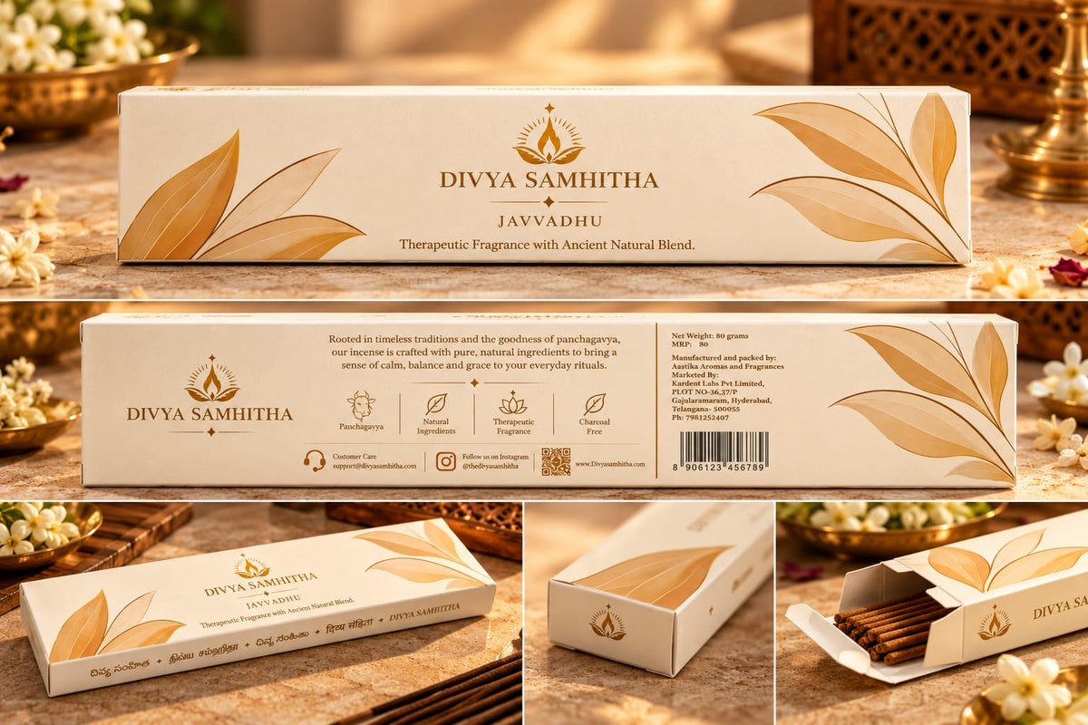 Divya Samhitha Javvadhu Incense Sticks (80g) – Charcoal-Free Panchagavya Agarbatti